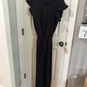BTFBM Women's One Shoulder Romper Large Black Tie Waist Wide Leg Boho Jumpsuit